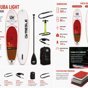 MESLE Aruba Light SUP Gonfiabile 320 cm (10'6") caratteristiche e dotazione