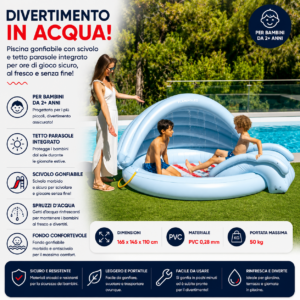Centro Giochi Acquatico RINGO Flamingueo con Scivolo in utilizzo