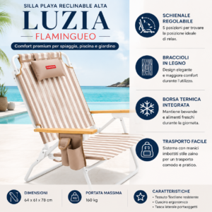 Sedia da Spiaggia Reclinabile LORELEI Flamingueo Beige caratteristiche e dotazione