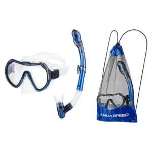 Set Snorkeling JAVA + ELBA Blu con Sacca Mesh