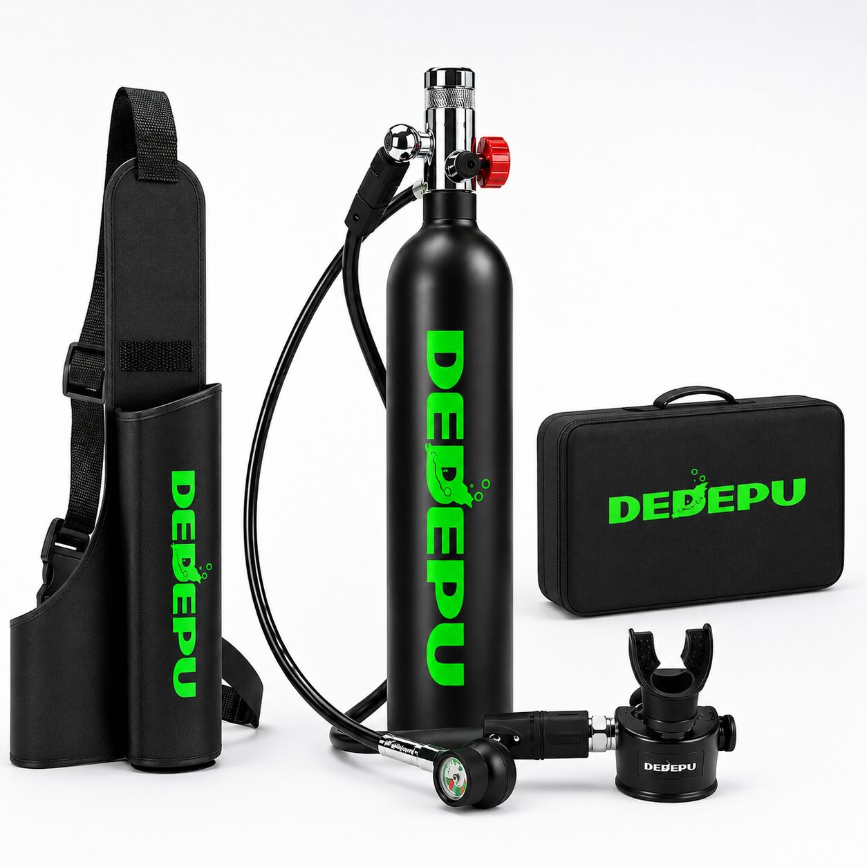 DEDEPU S5000 PA Mini Bombola Sub 1 L con Manometro Remoto – Nera