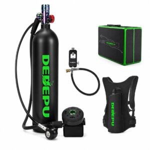 DEDEPU D600 PA Mini Bombola Sub 2,3 L con Manometro Nera set e accessori