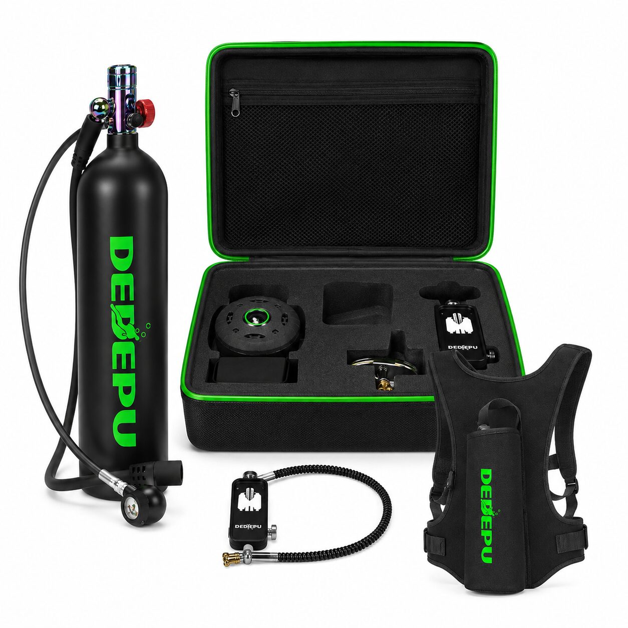 DEDEPU D600 PA Mini Bombola Sub 2,3 L con Manometro Remoto – Nera