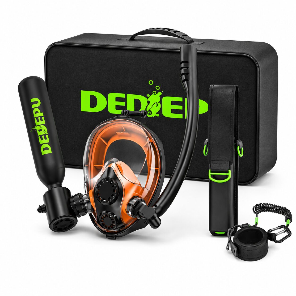 DEDEPU S3000 PB Mini Bombola Sub 0,5 L con Maschera Snorkeling – Nera