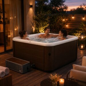 Spa idromassaggio MSpa quadrata in uso serale