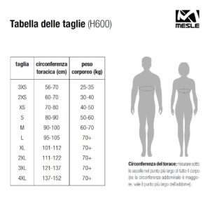 MESLE Rental H600 – tabella taglie in italiano