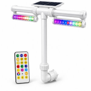 HyperPool fontana LED solare RGB con telecomando – vista su sfondo bianco