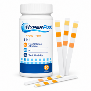 HyperPool strisce test acqua 3 in 1 – flacone e strisce su sfondo bianco