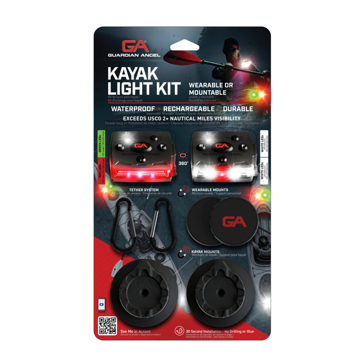 Guardian Angel Kayak Light Kit: confezione completa su fondo bianco