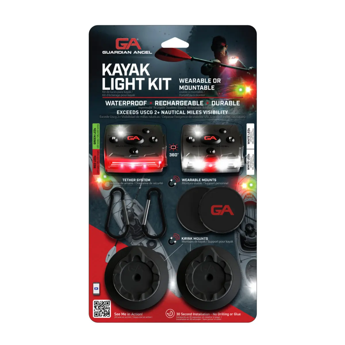 Guardian Angel Kayak Light Kit: confezione completa su fondo bianco
